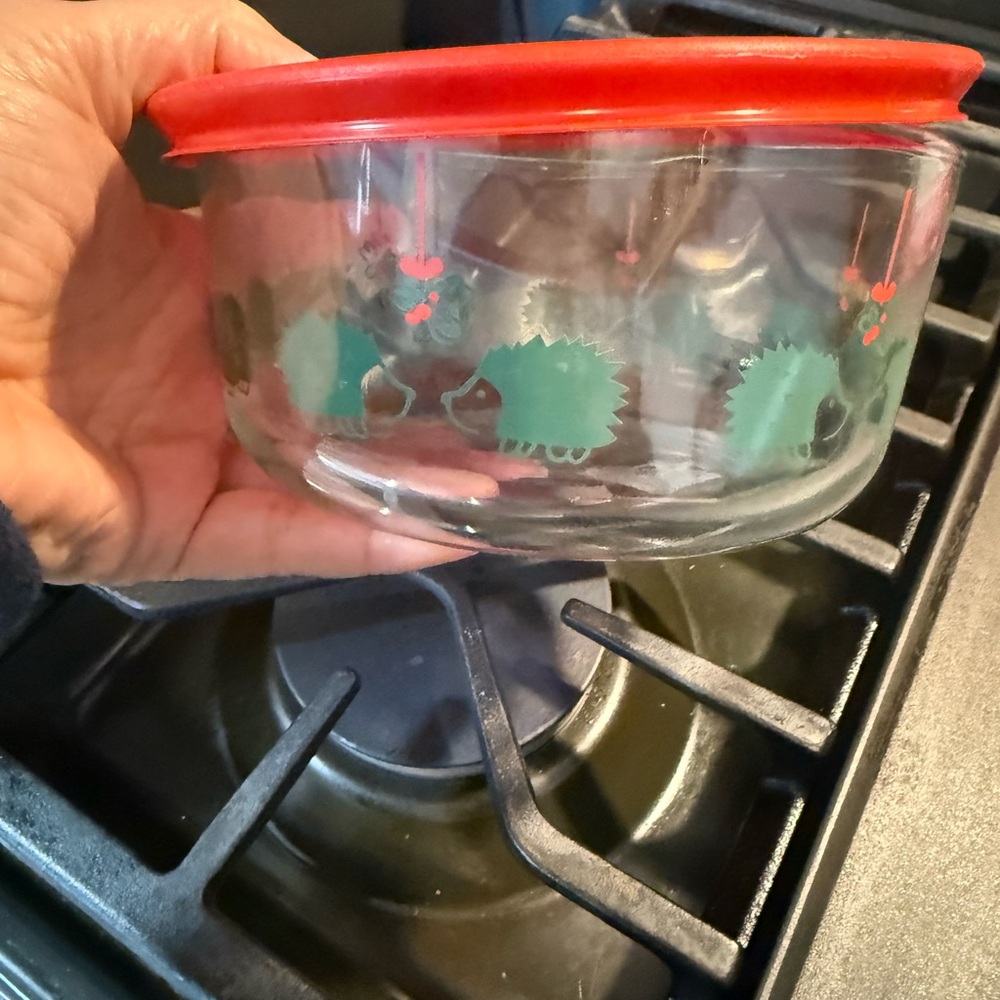 Pyrex Holiday Decor Bowl with Red Lid and Green Lid